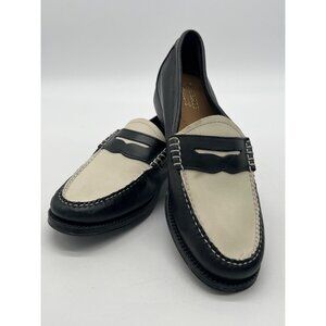 G.H. Bass Womens Black & White Penny Loafers Size 6M Leather Classic Slip-On Sho